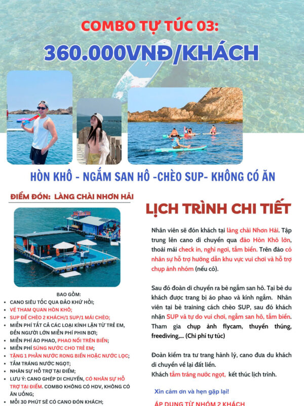 Combo tự túc Không ăn, chèo SUP