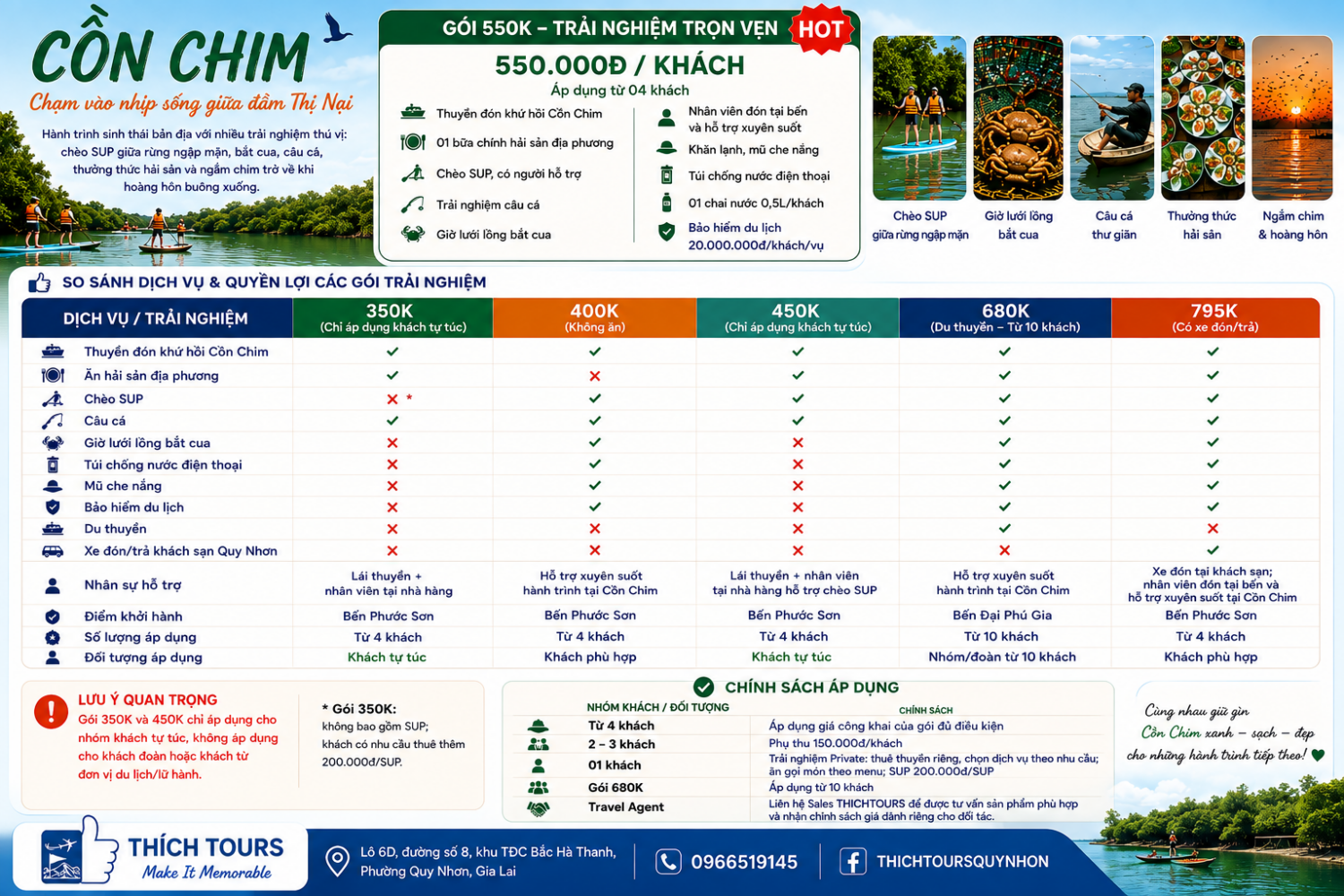 Bảng giá dịch vụ Cồn Chim Đầm Thị Nại Bảng giá dịch vụ Cồn Chim Đầm Thị Nại