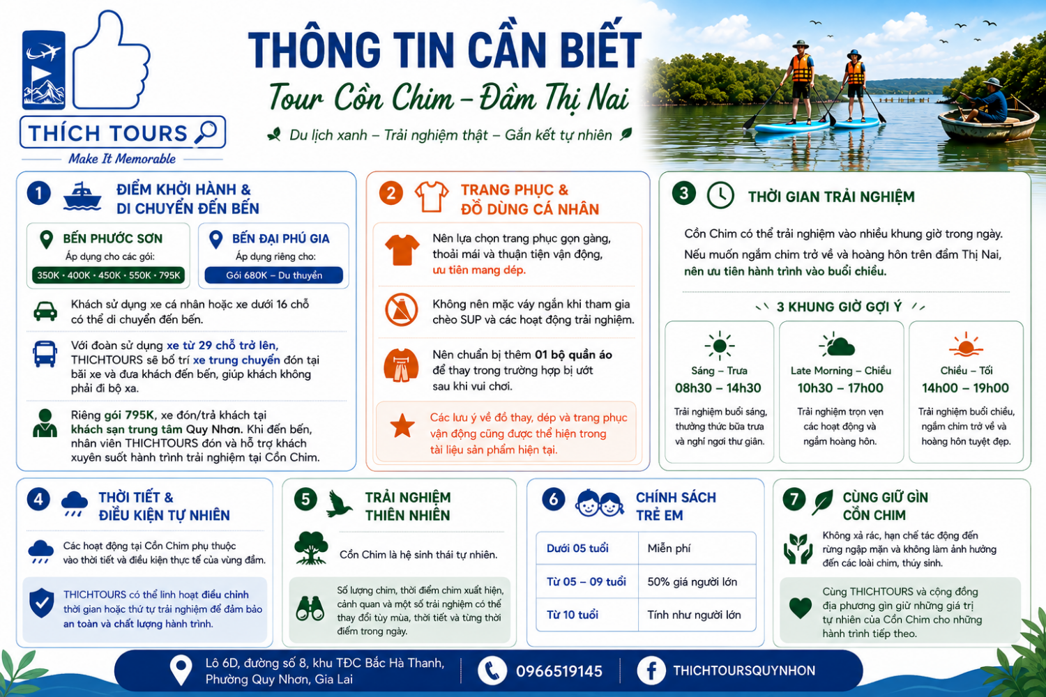 Thông tin lưu ý khi trải nghiệm dịch vụ tại Cồn Chim Thông tin lưu ý khi trải nghiệm dịch vụ tại Cồn Chim