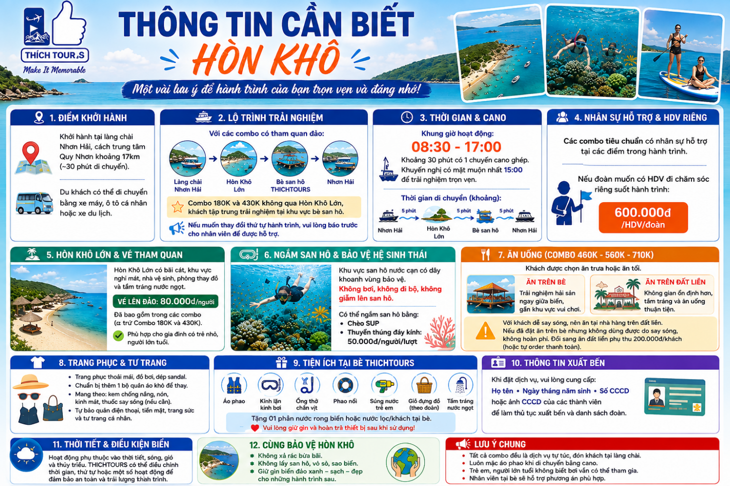 Bảng lưu ý khi tham gia tour Hòn Khô
