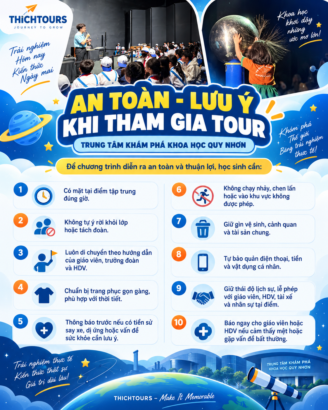 Lưu ý khi tham gia tour trung tâm khám phá khoa học. Lưu ý khi tham gia tour trung tâm khám phá khoa học.